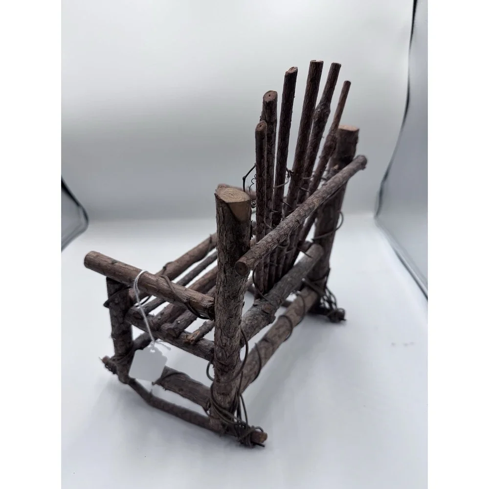 Vintage 12 In H Miniature Hand Made Rustic Wooden Twig Folk Art Rocking Chair